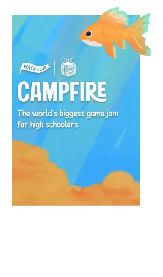 The Campfire landing page, with a goldfish swimming out of its corner